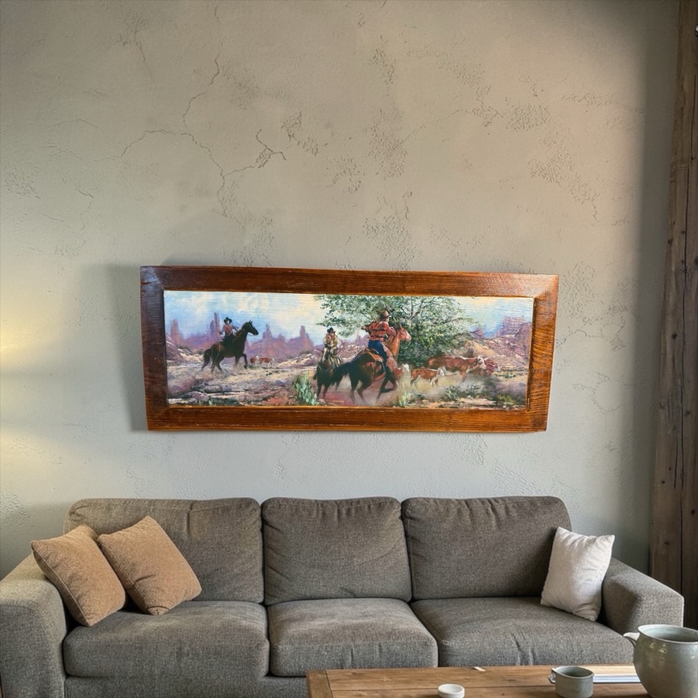 Rustic Western Cowboy Horse Wall Art Reclaimed Wood Frame 26.6x10.6